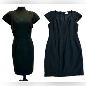 Reiss black cap sleeve V-neck midi sheath dress Sz 10 NWOT professional business